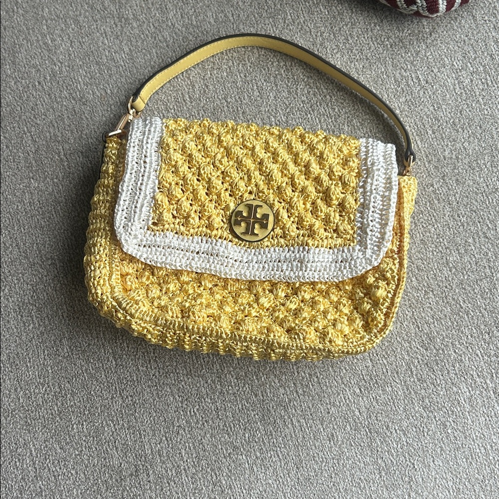 Tory Burch Sunflower and Ivory Crochet Handbag